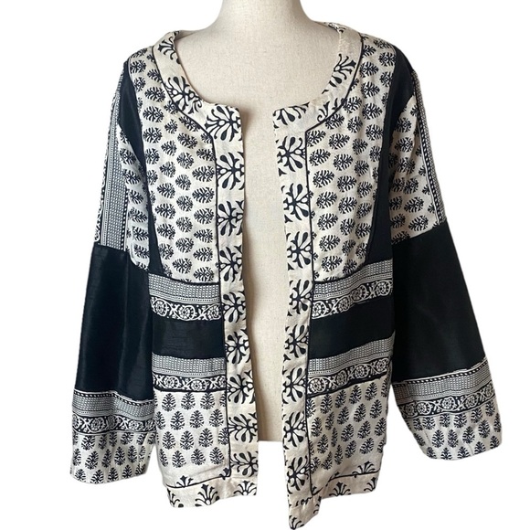 Women’s patchwork art to wear artsy black & white block print kimono jacket … - Picture 6 of 7